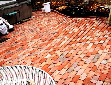 A new brick patio installed in Cohasset, MA.